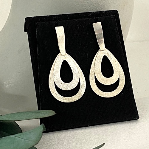 Sterling silver simple matte teardrop shape hanging earrings 50mm long