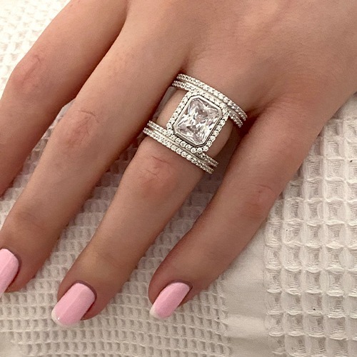 Sterling silver Amari design white cubic zirconia band ring 19mm wide