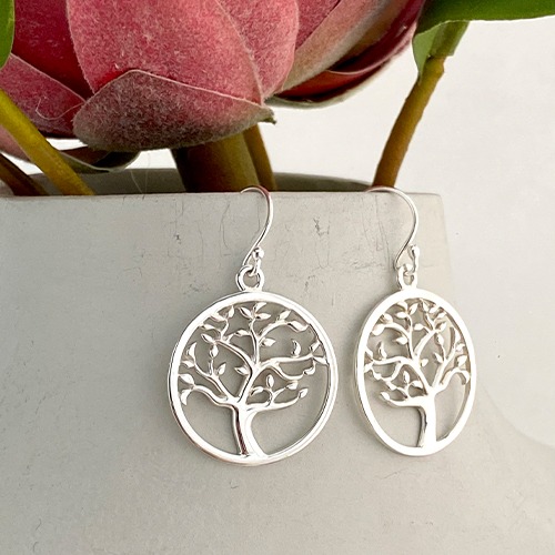 Sterling silver classic tree of life hanging earrings 35mm long