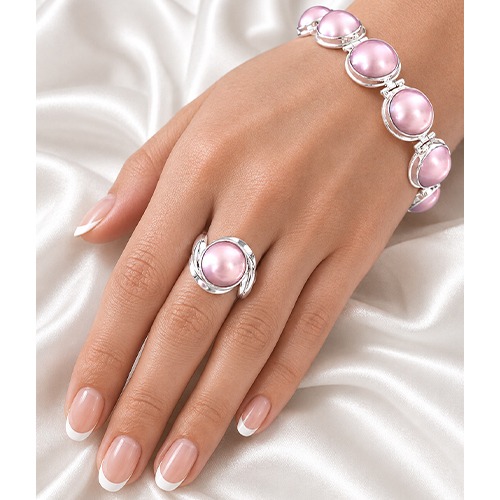 Sterling silver Suzanne wave design pink mabe pearl ring 16mm wide