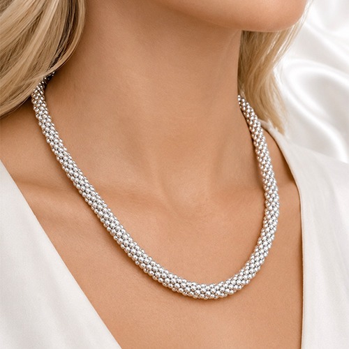 Sterling silver 6mm wide popcorn ball pattern necklace