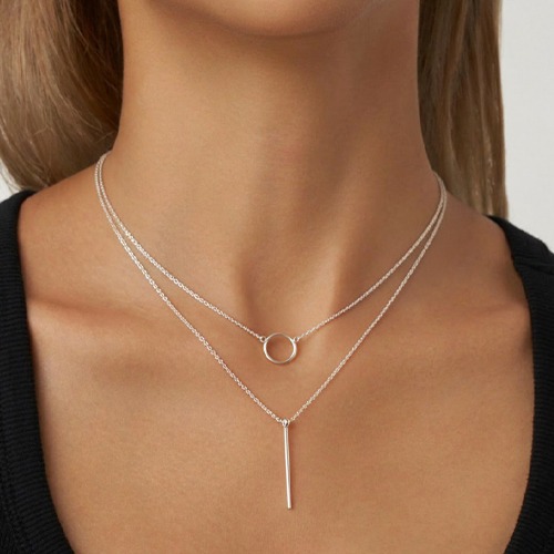 Sterling silver double layer modern dainty design necklace