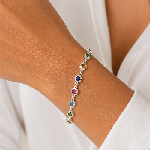 Sterling silver Tutti Frutti design multicolour circular cubic zirconia stone necklace 6mm wide - Image 6