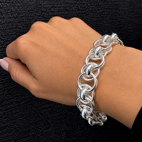 Sterling silver Aria design triple circular link design solid bracelet 15mm wide