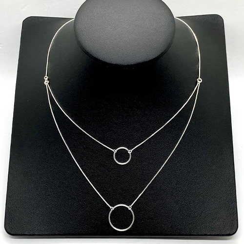 Sterling silver dainty double circle layer modern necklace