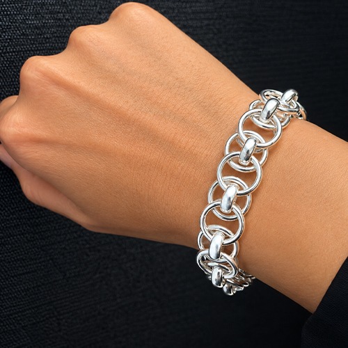 Sterling silver Aria design triple circular link design solid bracelet 15mm wide - Image 2
