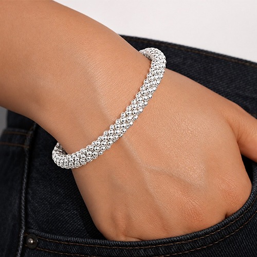 Sterling silver 6mm wide popcorn ball pattern bracelet