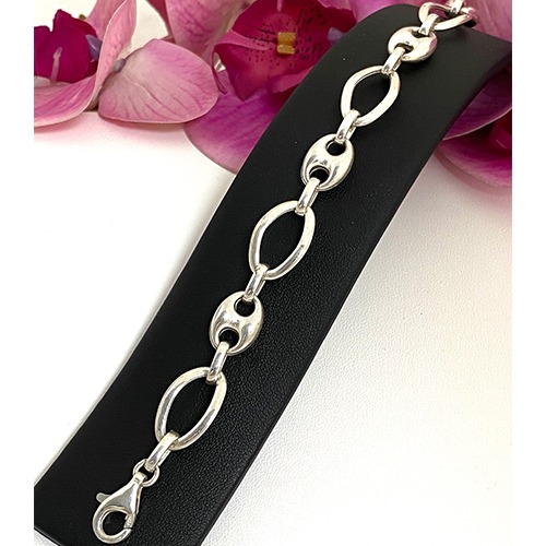 Sterling silver oval and gucci link design bracelet 12mm wide