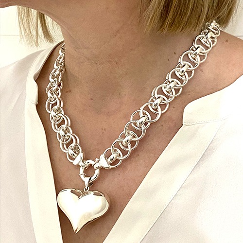Sterling silver bulky large size heart puffy pendant 45mm size
