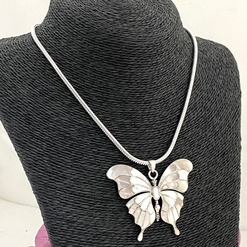 Sterling silver statement mother of pearl shell large butterfly pendant 55mm size