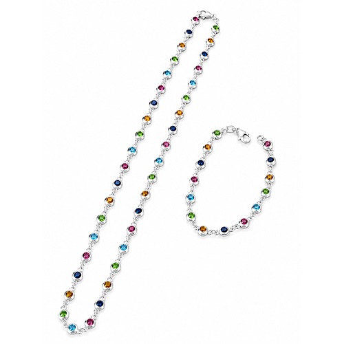 Sterling silver Tutti Frutti design multicolour circular cubic zirconia stone necklace 6mm wide - Image 4