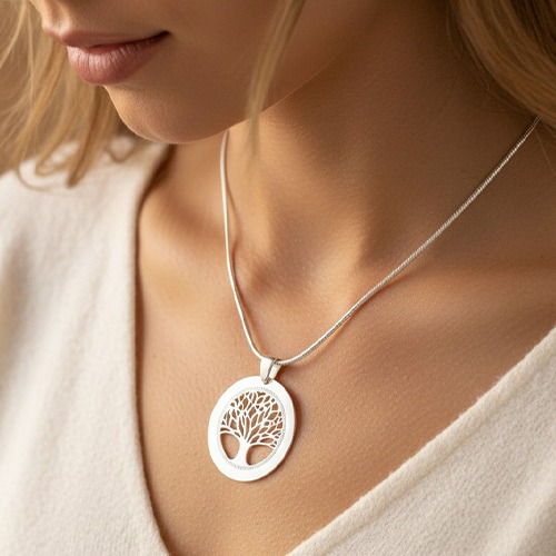 Sterling silver classic round plain tree of life pendant 33mm or 38mm size