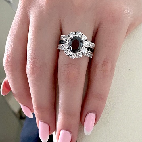 Sterling silver Octavia design black and white cubic zirconia band ring 17mm wide