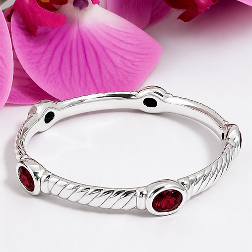 Sterling silver red cubic zirconia stone bangle 10mm wide - Image 2