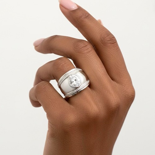 Sterling silver oval setting cubic zirconia plain dome ring 16mm wide