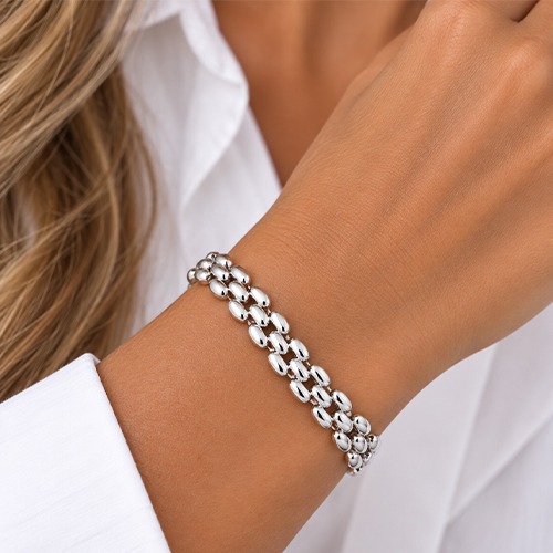 Sterling silver Annebell design square modern design flat link bracelet 10mm wide