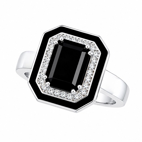 Sterling silver Briella design rectangular black frame cubic zirconia band ring 14mm wide - Image 2