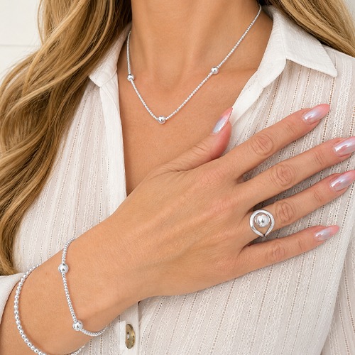Sterling silver 3 ball popcorn necklace - Image 2