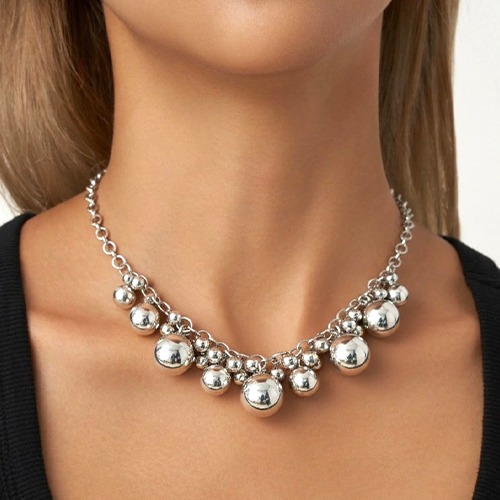 Sterling silver ball charm cluster necklace