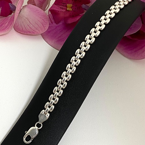 Sterling silver square modern design flat link bracelet 10mm wide