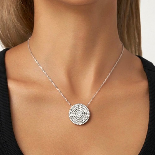 Sterling silver full of life cubic zirconia round pendant necklace