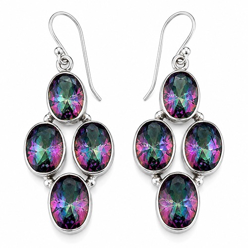 Sterling silver ovals design Majestic Topaz silver earrings 50mm long
