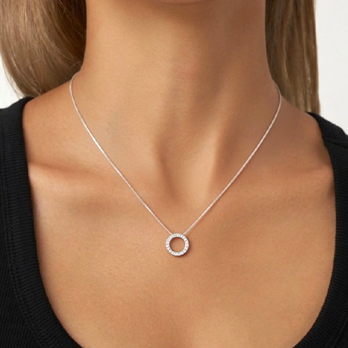 Sterling silver dainty cubic zirconia small circle of life necklace