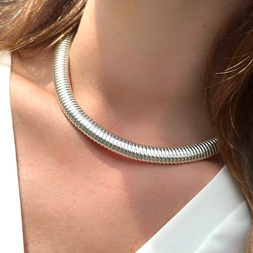 Sterling silver Italian design ribbed necklace 12mm wide