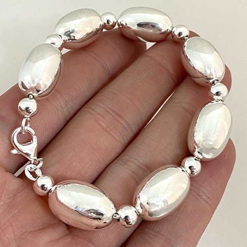Sterling silver oval and round ball mix bracelet 12mm wide