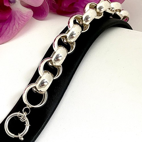 Sterling silver extra bulky classic round belcher link bracelet 22mm link size