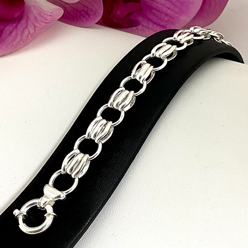 Sterling silver circle design linked bracelet 15mm wide