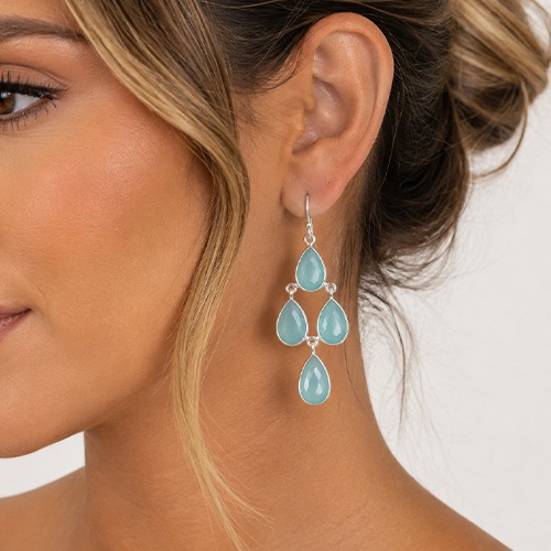Sterling silver chandelier teardrops Blue Aquamarine gemstone hanging earrings 55mm long - Image 2
