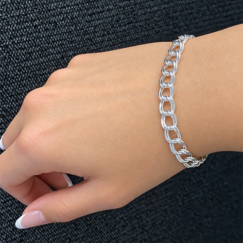 Sterling silver double link curb flat bracelet 10mm wide - Image 2