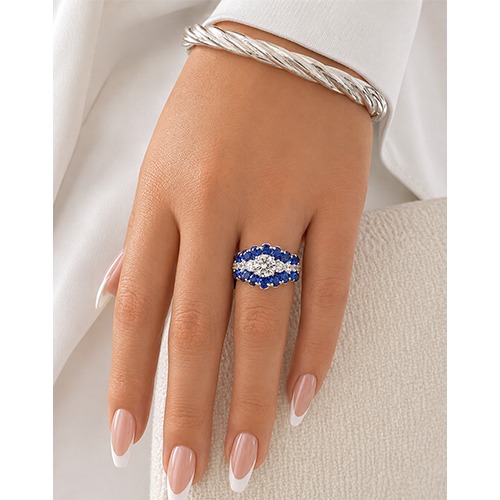 Sterling silver Alexander design blue tanzanite cubic zirconia band ring 14mm wide - Image 3