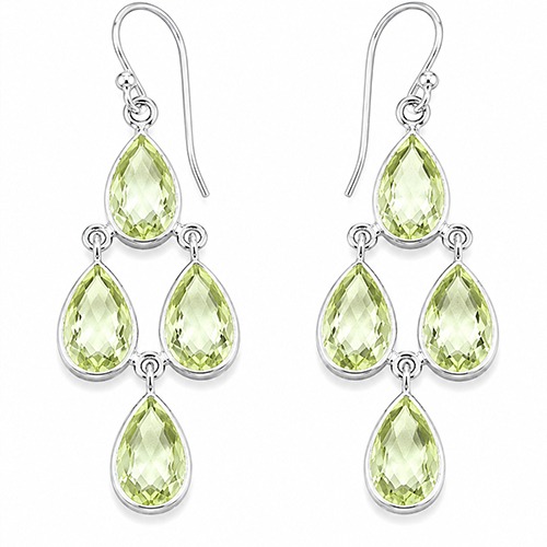 Sterling silver chandelier teardrops Peridot gemstone hanging earrings 55mm long