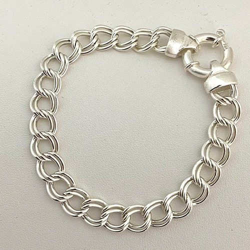 Sterling silver double link curb flat bracelet 10mm wide