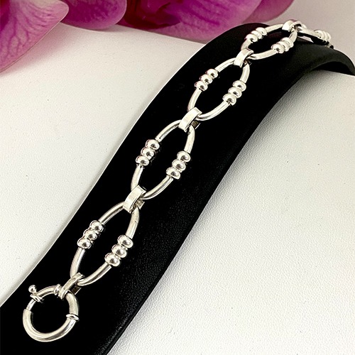 Sterling silver oval link ball design bracelet 16mm wide