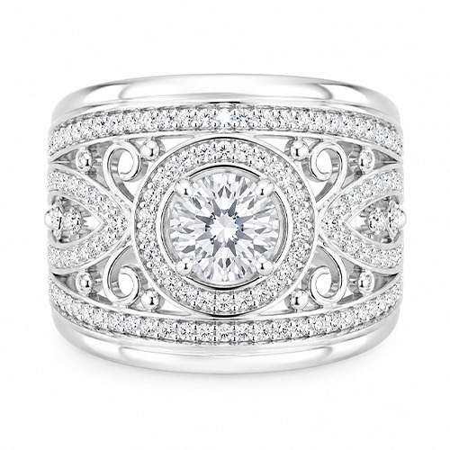 Sterling silver Selina design cubic zirconia detailed band ring 19mm wide