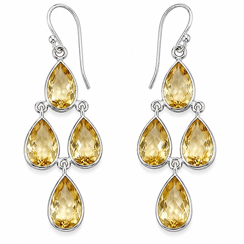 Sterling silver chandelier teardrops Citrine gemstone hanging earrings 55mm long