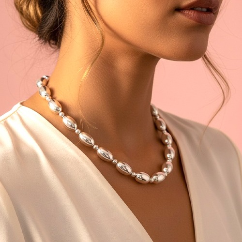 Sterling silver oval and round ball mix necklace 12mm wide