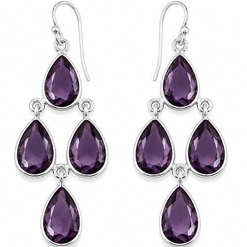 Sterling silver chandelier teardrops Amethyst gemstone hanging earrings 55mm long
