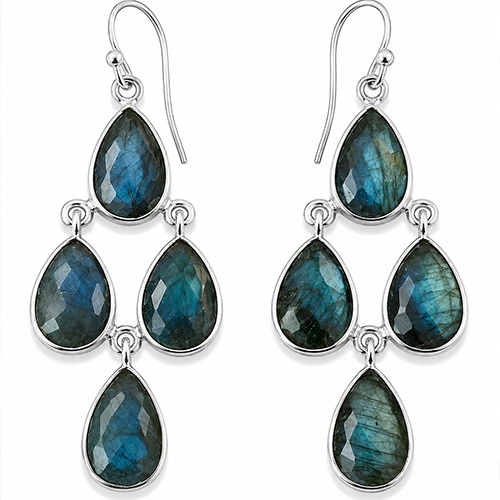 Sterling silver chandelier teardrops Laborite gemstone hanging earrings 55mm long