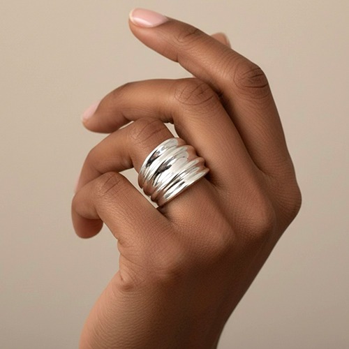 Sterling silver modern edges design plain silver ring 19mm wide