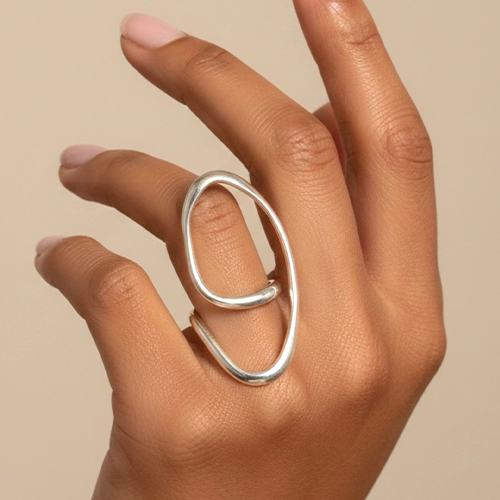 Sterling silver abstract organic shape ring 43mm wide