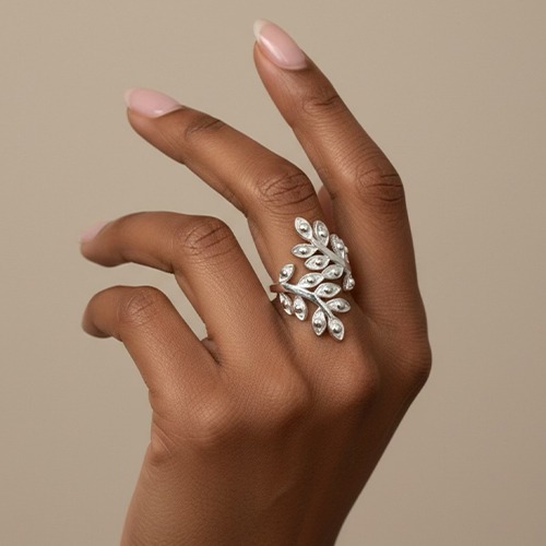 Sterling silver intricate leaf double branch ring 30mm wide