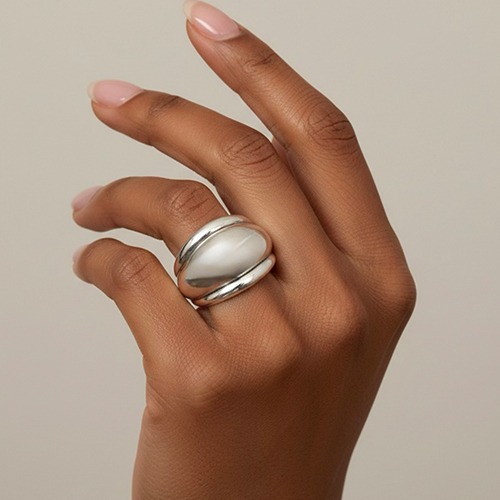 Sterling silver dome shape triple band ring 17mm wide