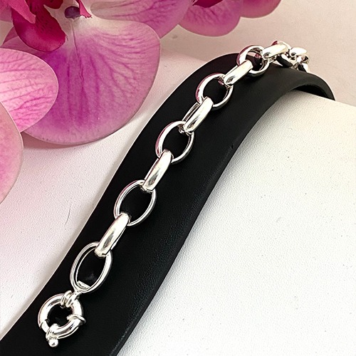 Sterling silver oval link belcher bracelet 16mm link size
