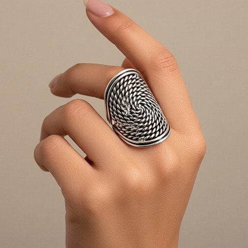 Sterling silver bold tribal design solid band ring 30mm wide