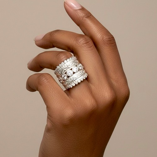 Sterling silver Arte fillagree design wide cubic zirconia band ring 22mm wide