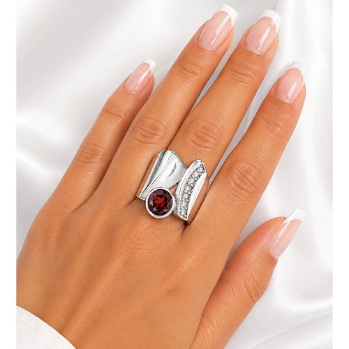 Sterling silver Atalia design abstract unique red cubic zirconia band ring 20mm wide - Image 4
